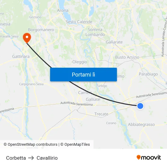 Corbetta to Cavallirio map