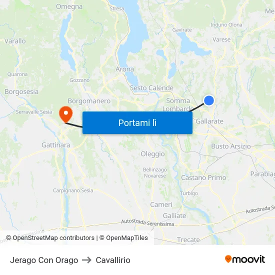 Jerago Con Orago to Cavallirio map