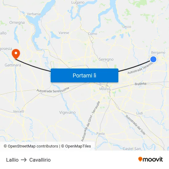 Lallio to Cavallirio map