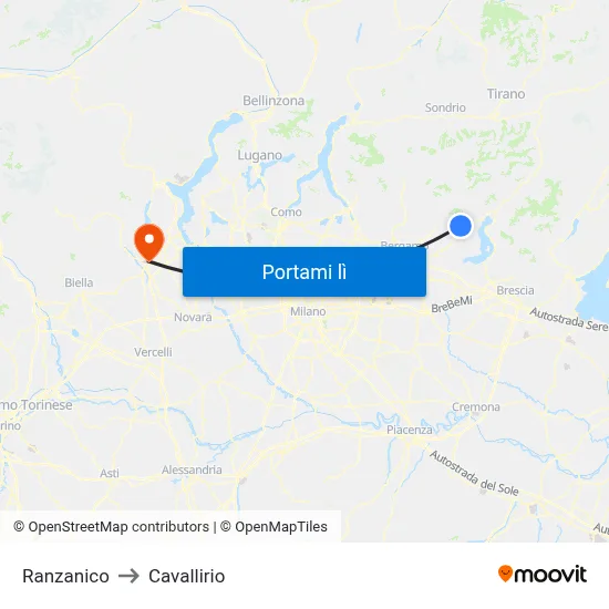Ranzanico to Cavallirio map