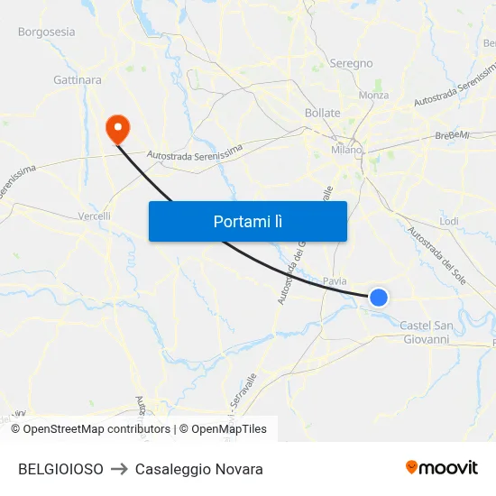 BELGIOIOSO to Casaleggio Novara map