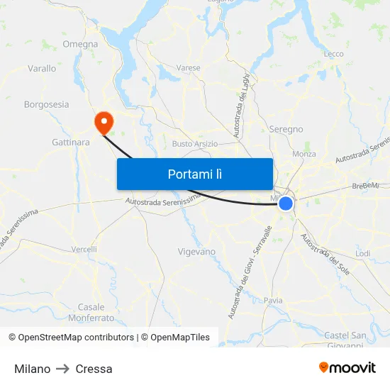 Milano to Cressa map