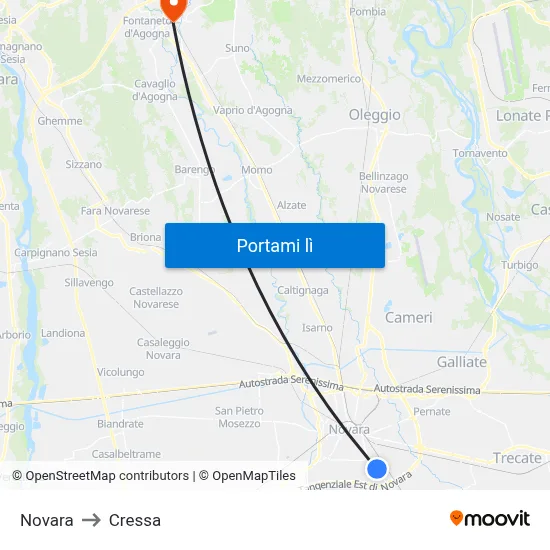Novara to Cressa map