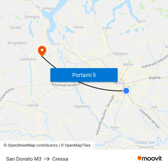 San Donato M3 to Cressa map