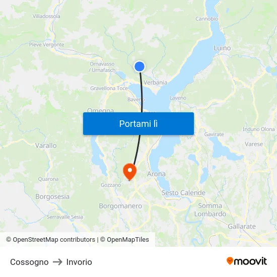 Cossogno to Invorio map