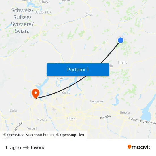 Livigno to Invorio map