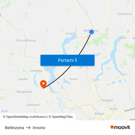 Bellinzona to Invorio map