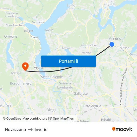 Novazzano to Invorio map