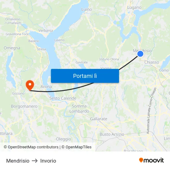 Mendrisio to Invorio map