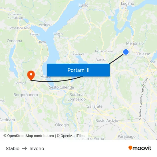 Stabio to Invorio map