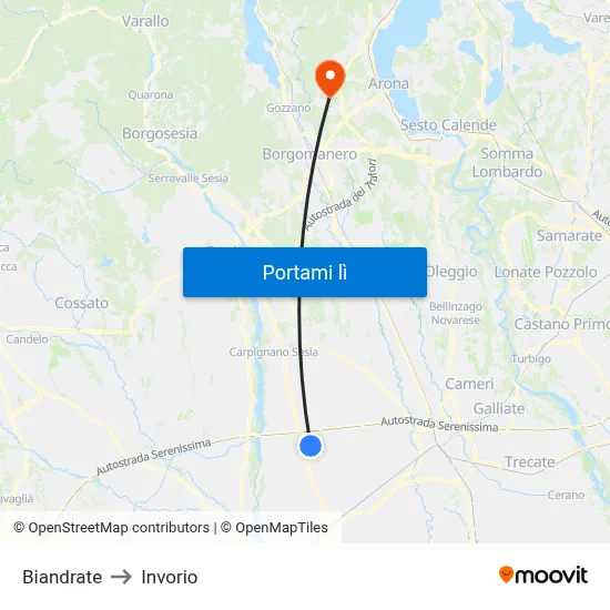 Biandrate to Invorio map