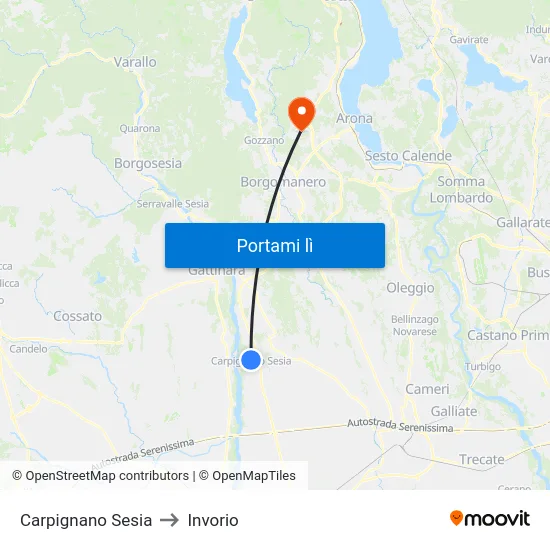 Carpignano Sesia to Invorio map