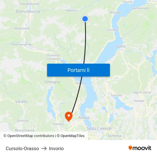 Cursolo-Orasso to Invorio map