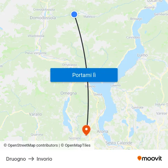 Druogno to Invorio map