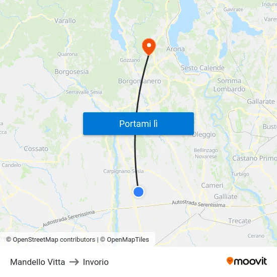 Mandello Vitta to Invorio map