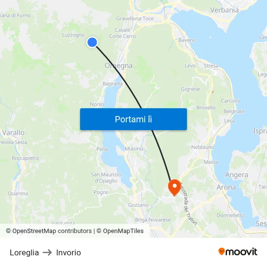 Loreglia to Invorio map