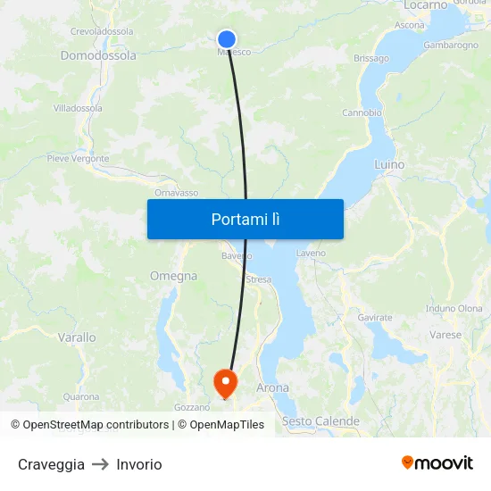 Craveggia to Invorio map