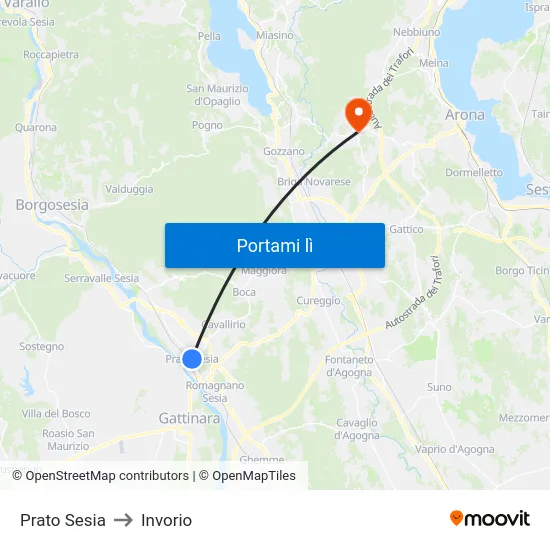 Prato Sesia to Invorio map