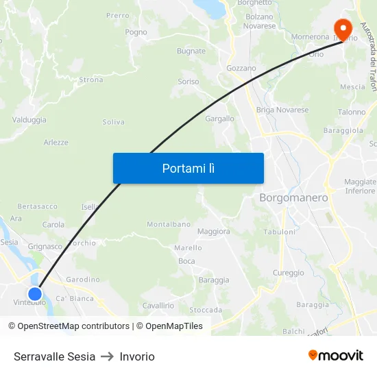 Serravalle Sesia to Invorio map