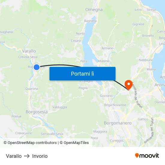 Varallo to Invorio map