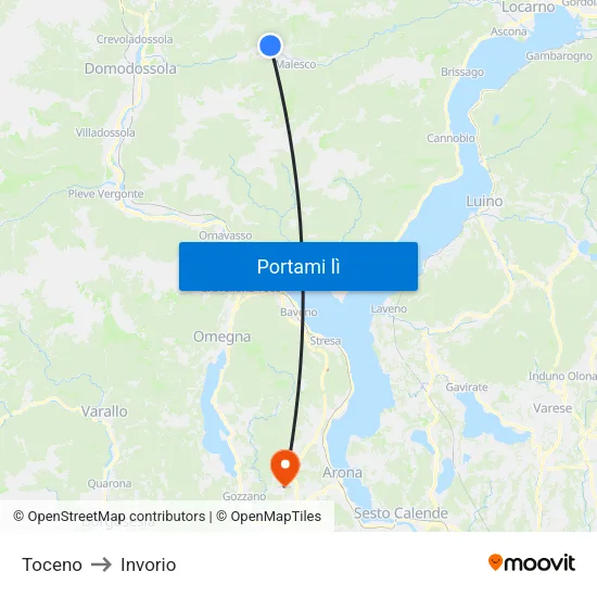 Toceno to Invorio map