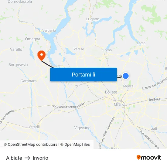 Albiate to Invorio map