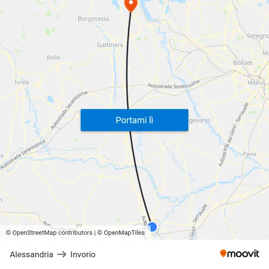 Alessandria to Invorio map
