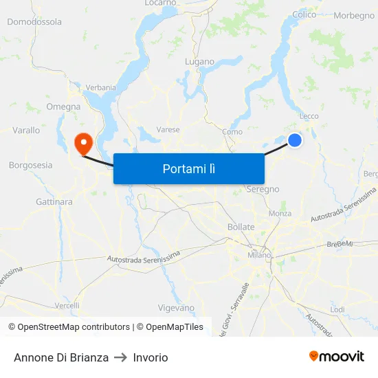 Annone Di Brianza to Invorio map