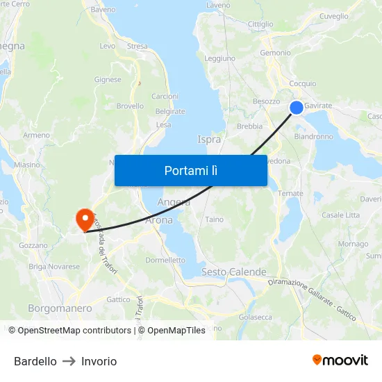 Bardello to Invorio map