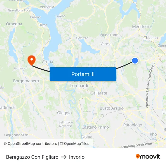 Beregazzo Con Figliaro to Invorio map