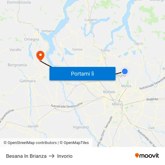 Besana In Brianza to Invorio map