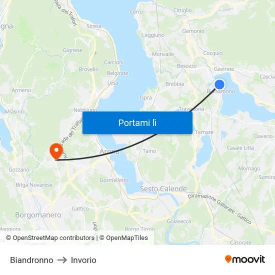 Biandronno to Invorio map