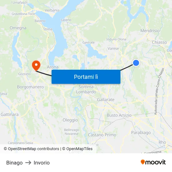 Binago to Invorio map