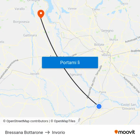 Bressana Bottarone to Invorio map
