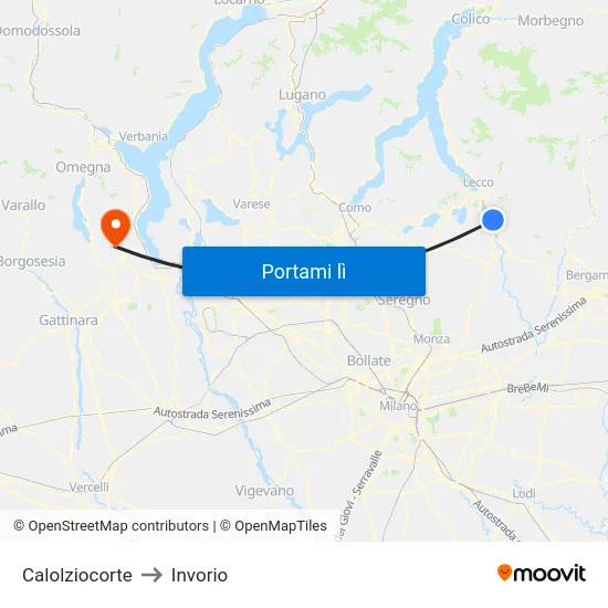 Calolziocorte to Invorio map