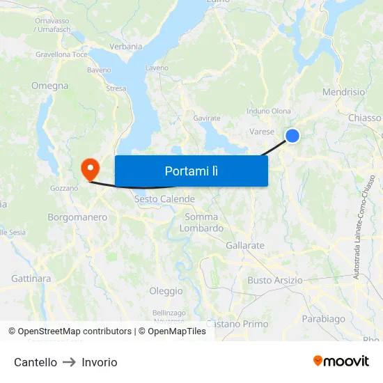 Cantello to Invorio map