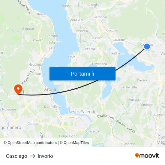 Casciago to Invorio map