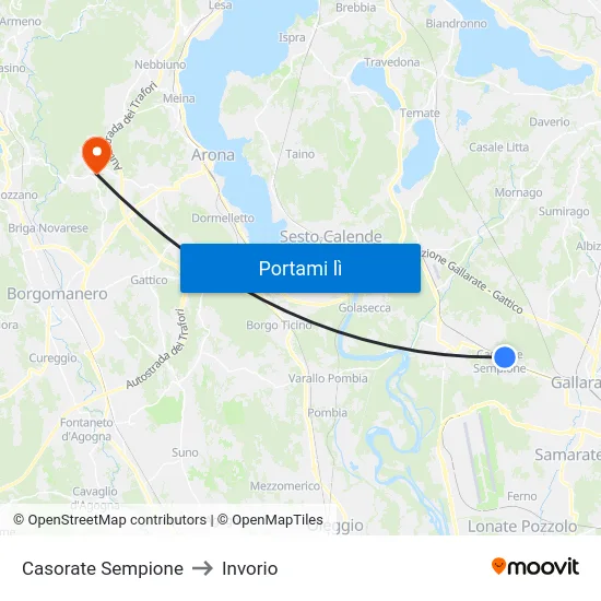Casorate Sempione to Invorio map