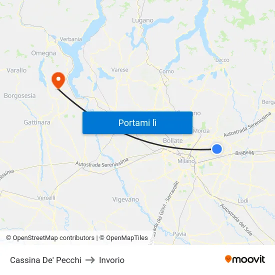 Cassina De' Pecchi to Invorio map