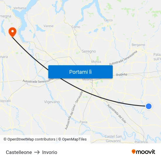 Castelleone to Invorio map