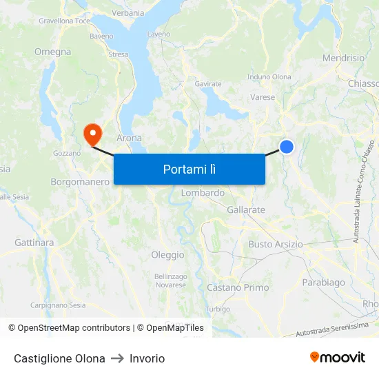 Castiglione Olona to Invorio map