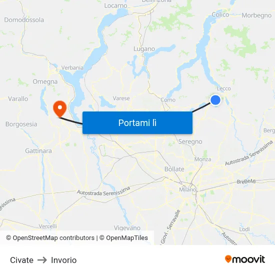 Civate to Invorio map