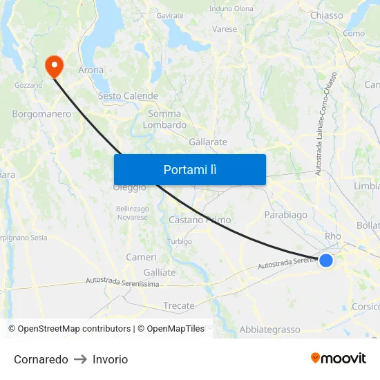Cornaredo to Invorio map