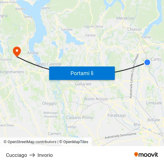Cucciago to Invorio map