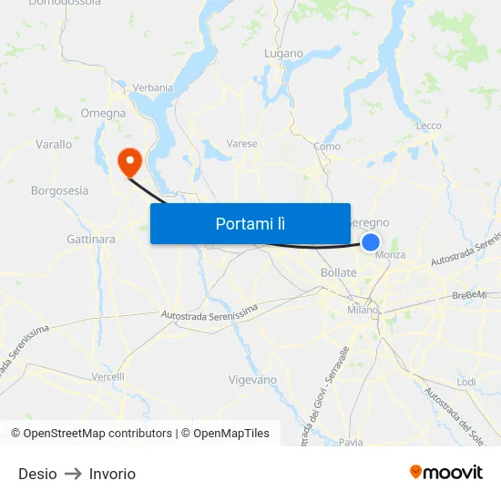 Desio to Invorio map