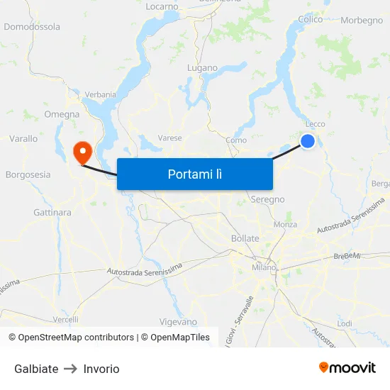 Galbiate to Invorio map