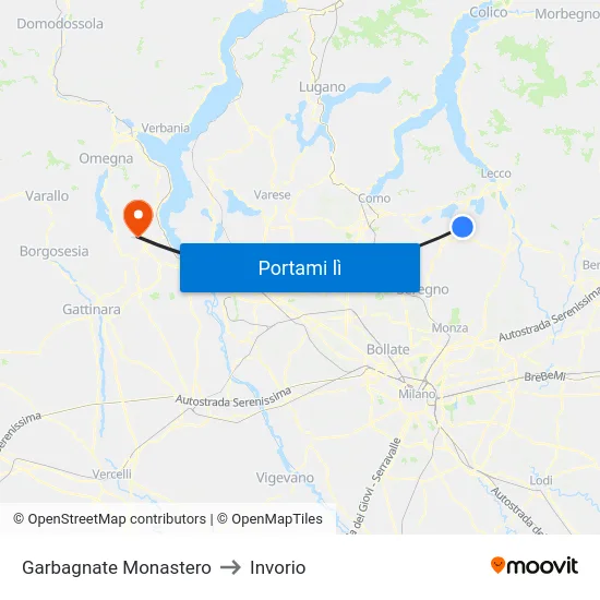 Garbagnate Monastero to Invorio map