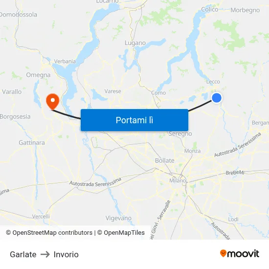 Garlate to Invorio map
