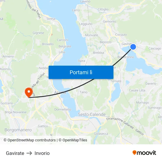 Gavirate to Invorio map