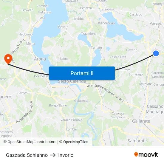 Gazzada Schianno to Invorio map